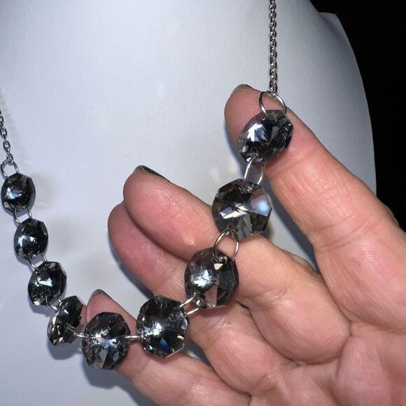 Gray Faceted Large Crystal Necklace - Picture 7 of 8